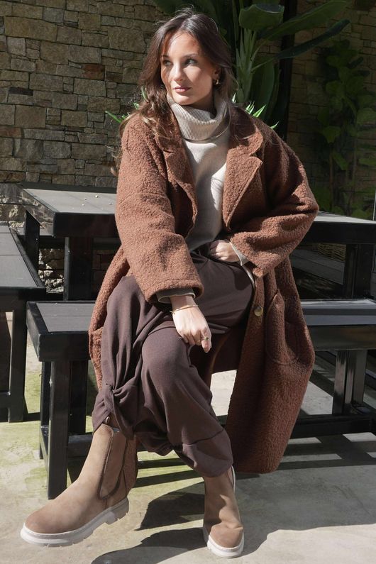  Boucle Single Breasted Coatigan Conker -